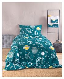 Rythmos Σετ Σεντόνια Ημίδιπλα με Λάστιχο Βαμβακερά Symbol Πετρόλ 160x260cm 3τμχ