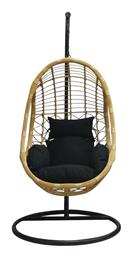 Salsa Κούνια Φωλιά με Βάση Rattan Μ105xΠ105xΥ200cm Μαύρη / Φυσικό / Μαξιλάρι Μαύρο