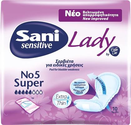 Sani Sensitive Lady Super Γυναικείες Σερβιέτες Ακράτειας Κανονικής Ροής 5 Σταγόνες 10τμχ