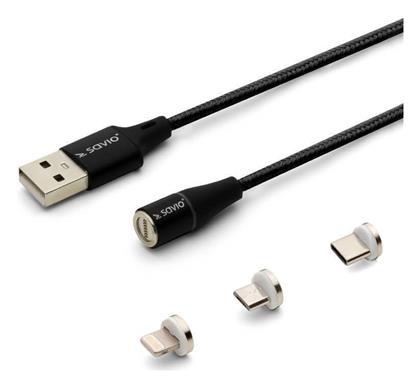 Savio Magnetic USB to Lightning / Type-C / micro USB Cable Μαύρο 2m (CL-155) από το e-shop