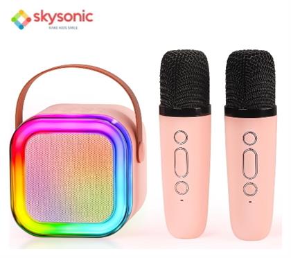 Σύστημα Karaoke με Ασύρματα Μικρόφωνα Skysonic K8 σε Ροζ Χρώμα από το DealsShop