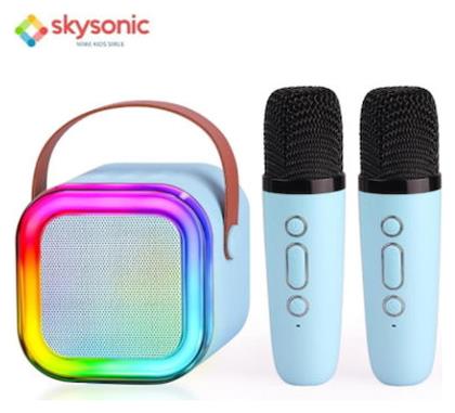 Skysonic Ηχείο Karaoke με Ασύρματα Μικρόφωνα και Εφέ Φωτισμού K8 σε Γαλάζιο Χρώμα