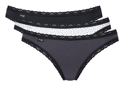 Sloggi 24/7 Weekend Tanga Βαμβακερά Γυναικεία Slip 3Pack με Δαντέλα White/Black/Grey από το Zaboo