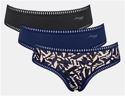 Sloggi Βαμβακερά Γυναικεία Boxer 3Pack με Δαντέλα Μπλε