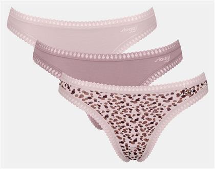Sloggi Βαμβακερά Γυναικεία String 3Pack με Δαντέλα