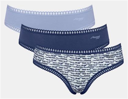 Sloggi Βαμβακερά Γυναικεία String 3Pack με Δαντέλα Σιελ-μπλε