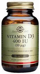 Solgar Vitamin D3 (Cholecalciferol) Βιταμίνη 400iu 100 μαλακές κάψουλες