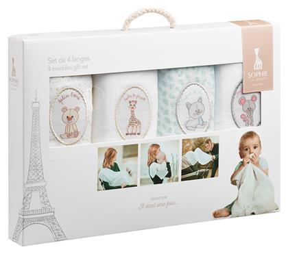 Sophie La Girafe Swaddles Πάνες Αγκαλιάς από Μουσελίνα Λευκό 70x70εκ. 4τμχ