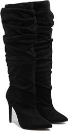 Suede μπότες με σούρες και λεπτό τακούνι - Μαύρο από το Issue Fashion