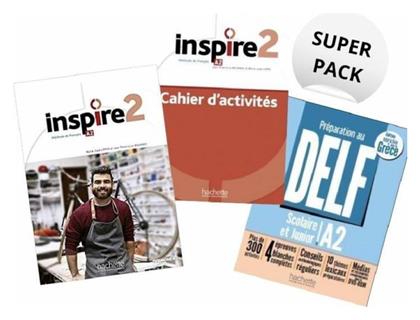 Super Pack Inspire 2, Livre d'Eleve + Cahier D' Activites + Lexique + Cadeau Surprise + Delf Scolaire et Junior A2