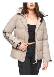 Superdry Κοντό Γυναικείο Puffer Μπουφάν για Χειμώνα Μπεζ