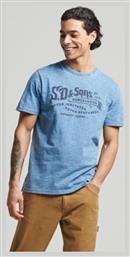 Superdry Vintage Script Ανδρικό T-shirt Γαλάζιο με Στάμπα από το Silenzio