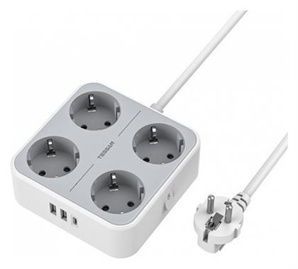 Tessan Smart Πολύπριζο Ασφαλείας 4 Θέσεων με 2 USB-A, 1 USB-C και Καλώδιο 2m