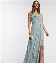 TFNC Tall bridesmaid cowl neck cami strap maxi dress with train in sage-Green από το Asos