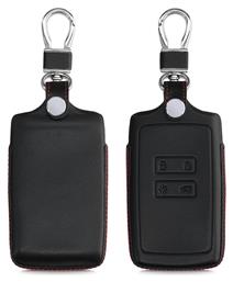 Θήκη Κλειδιού από Δέρμα με 4 Κουμπιά για Renault σε Μαύρο Χρώμα