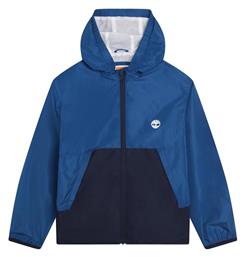 Timberland Παιδικό Casual Μπουφάν Κοντό Αντιανεμικό με Κουκούλα Μπλε