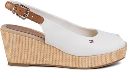 Tommy Hilfiger Iconic Elba Sling Back Καλοκαιρινές Γυναικείες Πλατφόρμες Λευκές