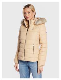 Tommy Hilfiger Κοντό Γυναικείο Puffer Μπουφάν για Χειμώνα Μπεζ