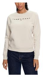 Tommy Hilfiger Linear Crew Neck Γυναικείο Μακρυμάνικο Πουλόβερ Βαμβακερό Μπεζ