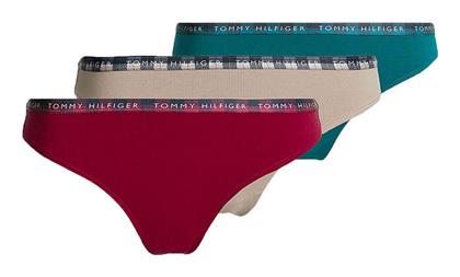 Tommy Hilfiger Βαμβακερά Γυναικεία String 3Pack Berry/Bal Beige/Deep Emerald από το Tres Chic