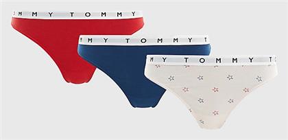 Tommy Hilfiger Βαμβακερά Γυναικεία String 3Pack Twilight Indigo/Star/Primary Red