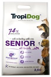 TropiDog Senior 2.5kg Ξηρά Τροφή χωρίς Σιτηρά για Ηλικιωμένους Σκύλους με Γαλοπούλα και Ρύζι