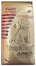 TropiDog Super Premium Junior Medium/Large 15kg Ξηρά Τροφή για Κουτάβια Μεσαίων & Μεγαλόσωμων Φυλών με Γαλοπούλα και Σολομό από το Plus4u