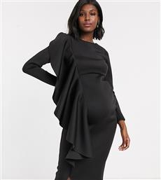 True Violet Maternity midi dress with frill detail in black από το Asos