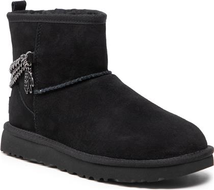 Ugg Australia Classic Mini Chains Suede Γυναικεία Μποτάκια με Γούνα Μαύρα