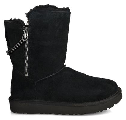 Ugg Australia Classic Short Sparkle Zip Suede Γυναικείες Μπότες με Γούνα Μαύρες