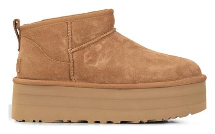 Ugg Australia Δερμάτινα Γυναικεία Μποτάκια με Πλατφόρμα & Γούνα Καφέ