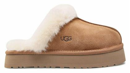 Ugg Australia Disquette Χειμερινές Γυναικείες Παντόφλες με γούνα σε Καφέ Χρώμα