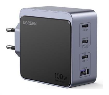 Ugreen Φορτιστής Χωρίς Καλώδιο GaN με Θύρα USB-A και 3 Θύρες USB-C 100W Power Delivery / Quick Charge 2.0 / Quick Charge 3.0 / Quick Charge 4.0 Γκρι (Nexode S)