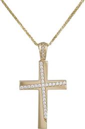 Βαπτιστικοί Σταυροί με Αλυσίδα Γυναικείος σταυρός με αλυσίδα και λευκά ζιργκόν Κ9 042095C 042095C Γυναικείο Χρυσός 9 Καράτια από το Kosmima24