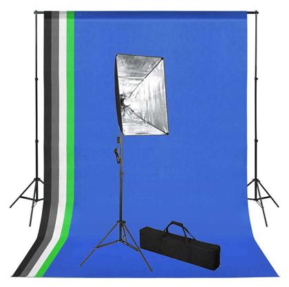 vidaXL Κιτ Στούντιο Φωτογράφισης με Φόντο και Softbox Kit Φωτισμού 5500K 24W