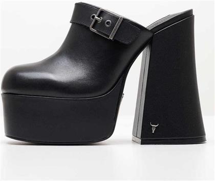 WINDSOR SMITH MULES Q429B8106002 - ΜΑΥΡΟ ΔΕΡΜΑ 0112000810 Checkz-black