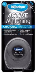Wisdom Active Whitening Charcoal Οδοντικό Νήμα με Γεύση Fresh Mint 50m